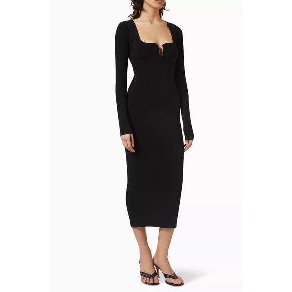 Good American Dresses & Skirts - Good American U-Ring Long Sleeve Bodycon Midi Dress Black001 Womens Size 6 NWT